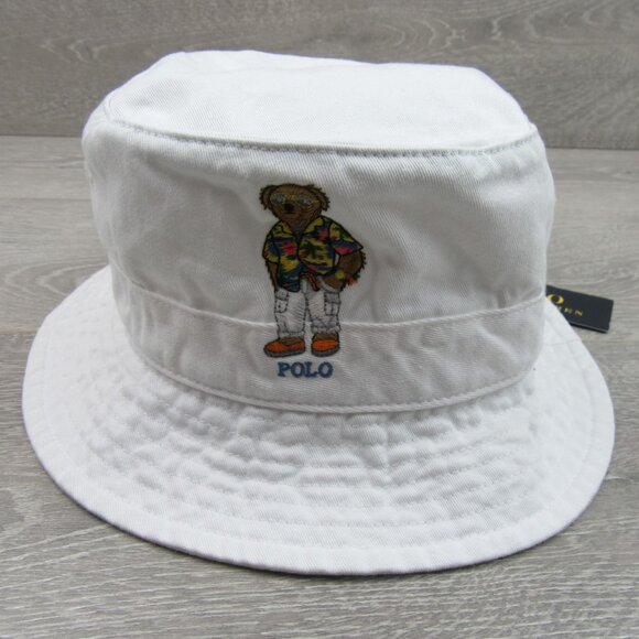 Polo Ralph Lauren Embroidered Bear Bucket Hat Adult Size S/M White NEW - Picture 2 of 11